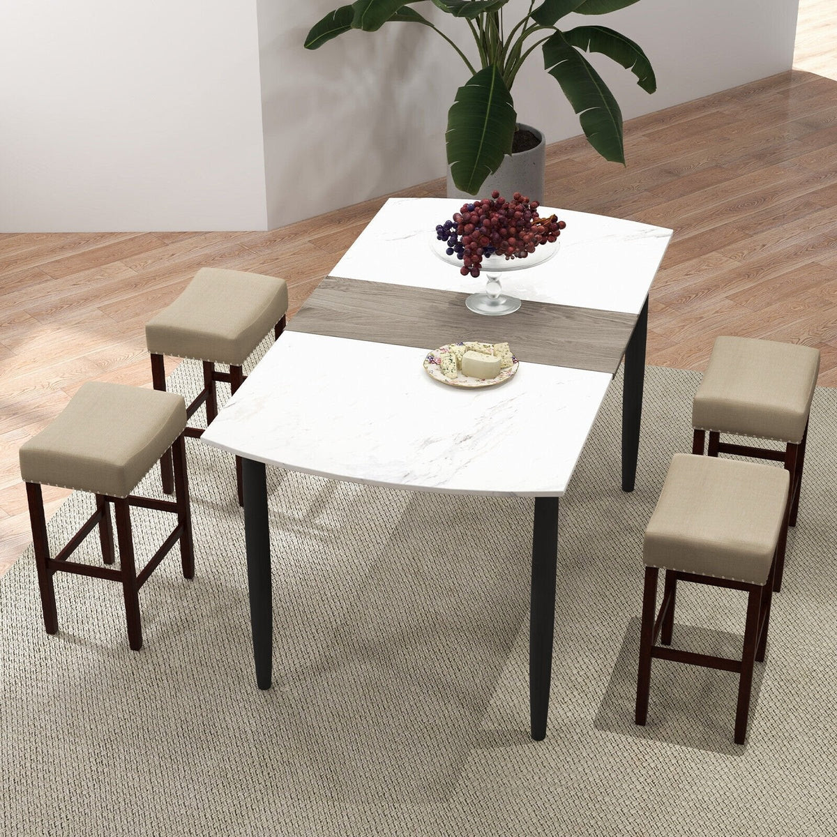 Juego de 2 taburetes de bar tipo silla de montar sin respaldo con ribete de tachuelas en color beige, altura del asiento de 25 pulgadas