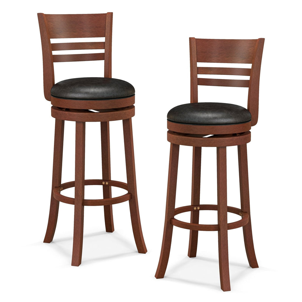 Lot de 2 tabourets de bar pivotants à dossier échelle en noyer, hauteur d’assise de 31,5 pouces