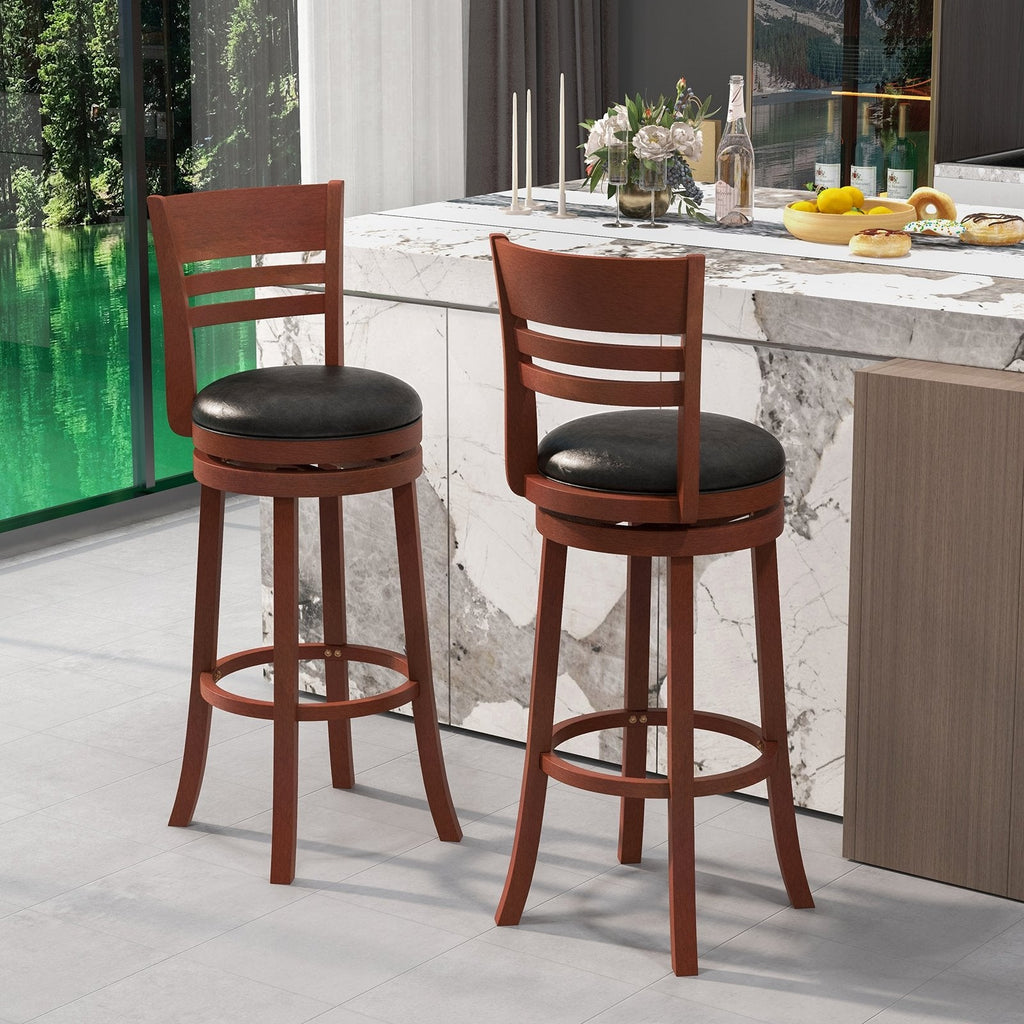 Lot de 2 tabourets de bar pivotants à dossier échelle en noyer, hauteur d’assise de 31,5 pouces