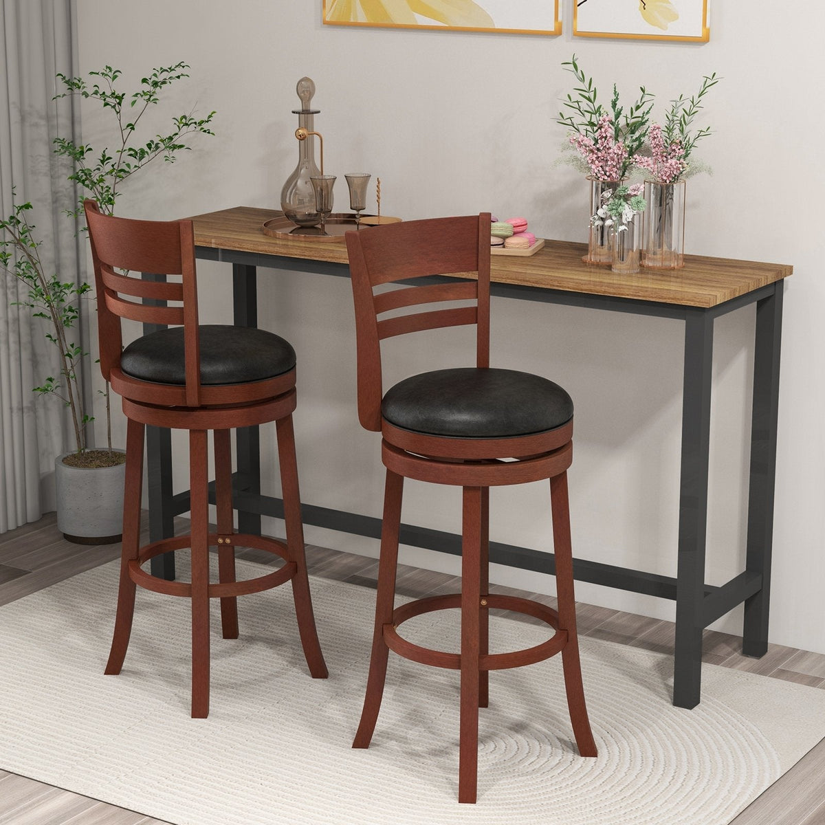 Lot de 2 tabourets de bar pivotants à dossier échelle en noyer, hauteur d’assise de 31,5 pouces