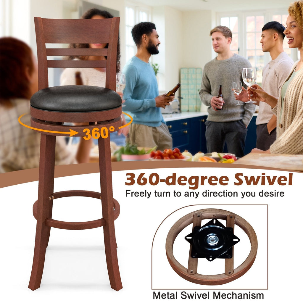 Lot de 2 tabourets de bar pivotants à dossier échelle en noyer, hauteur d’assise de 31,5 pouces