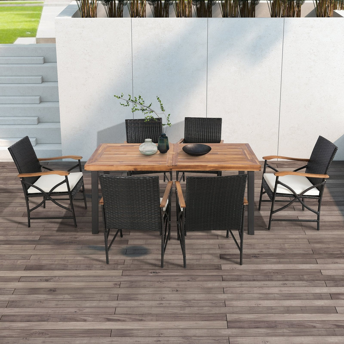Juego de 2/4 sillas de mimbre para patio con cojines suaves con cremallera - Juego de 4