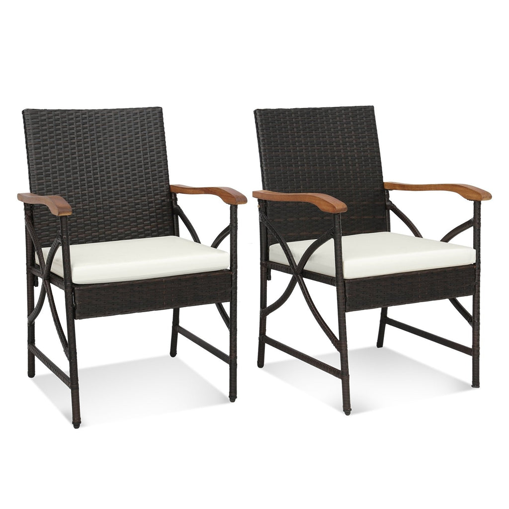 Juego de 2/4 sillas de comedor de mimbre para patio con cojines suaves con cremallera - Juego de 2