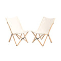 2er-Set Bambus-Campingstühle mit Aufbewahrungsfach für Camping und Angeln – Beige