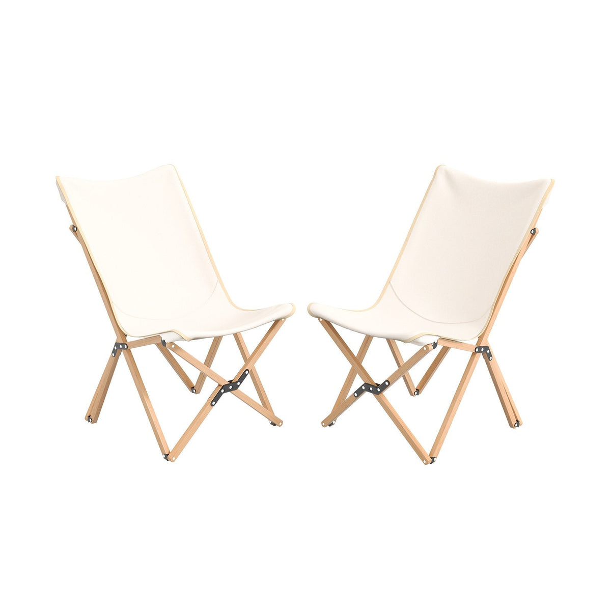 2er-Set Bambus-Campingstühle mit Aufbewahrungsfach für Camping und Angeln – Beige