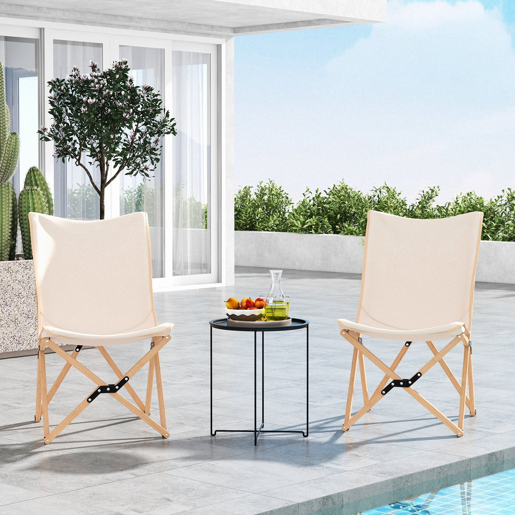 2er-Set Bambus-Campingstühle mit Aufbewahrungsfach für Camping und Angeln – Beige