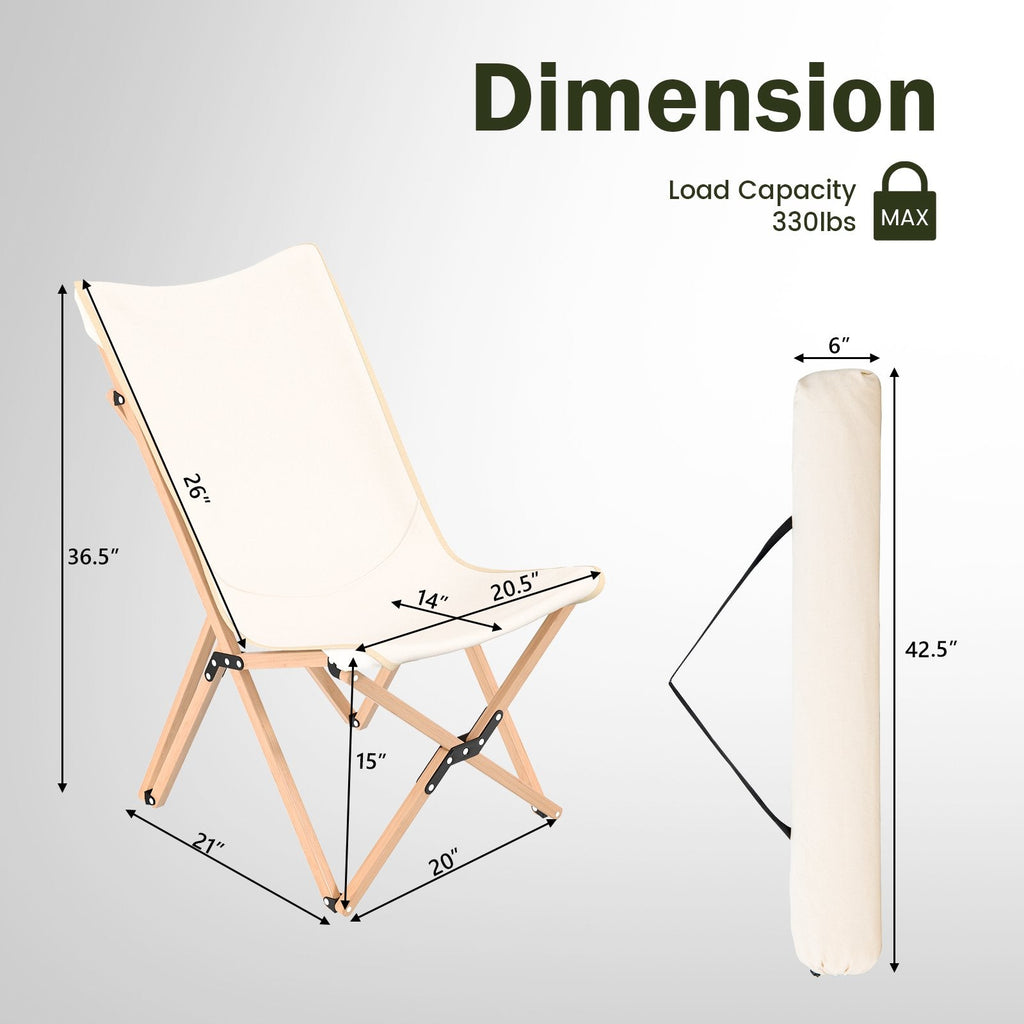 2er-Set Bambus-Campingstühle mit Aufbewahrungsfach für Camping und Angeln – Beige
