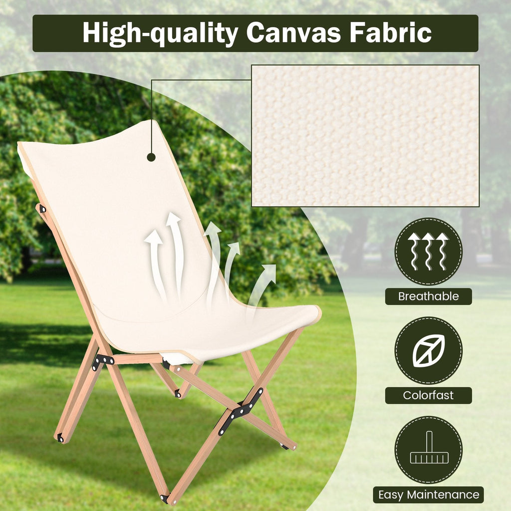 2er-Set Bambus-Campingstühle mit Aufbewahrungsfach für Camping und Angeln – Beige