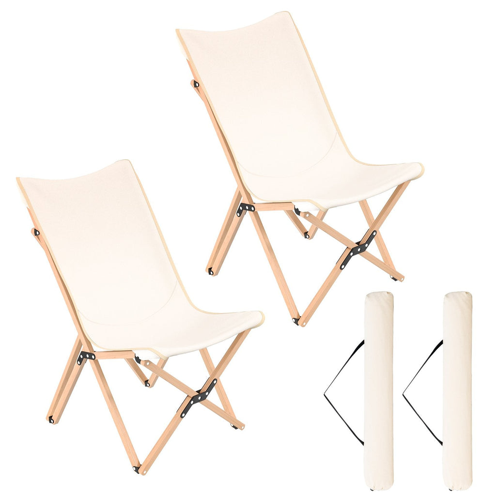 2er-Set Bambus-Campingstühle mit Aufbewahrungsfach für Camping und Angeln – Beige
