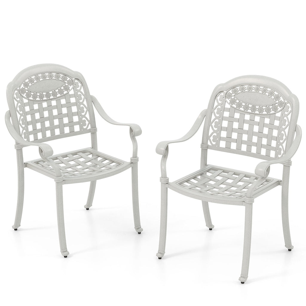 2er-Set Terrassenstühle aus Aluminiumguss mit Armlehnen – Beige