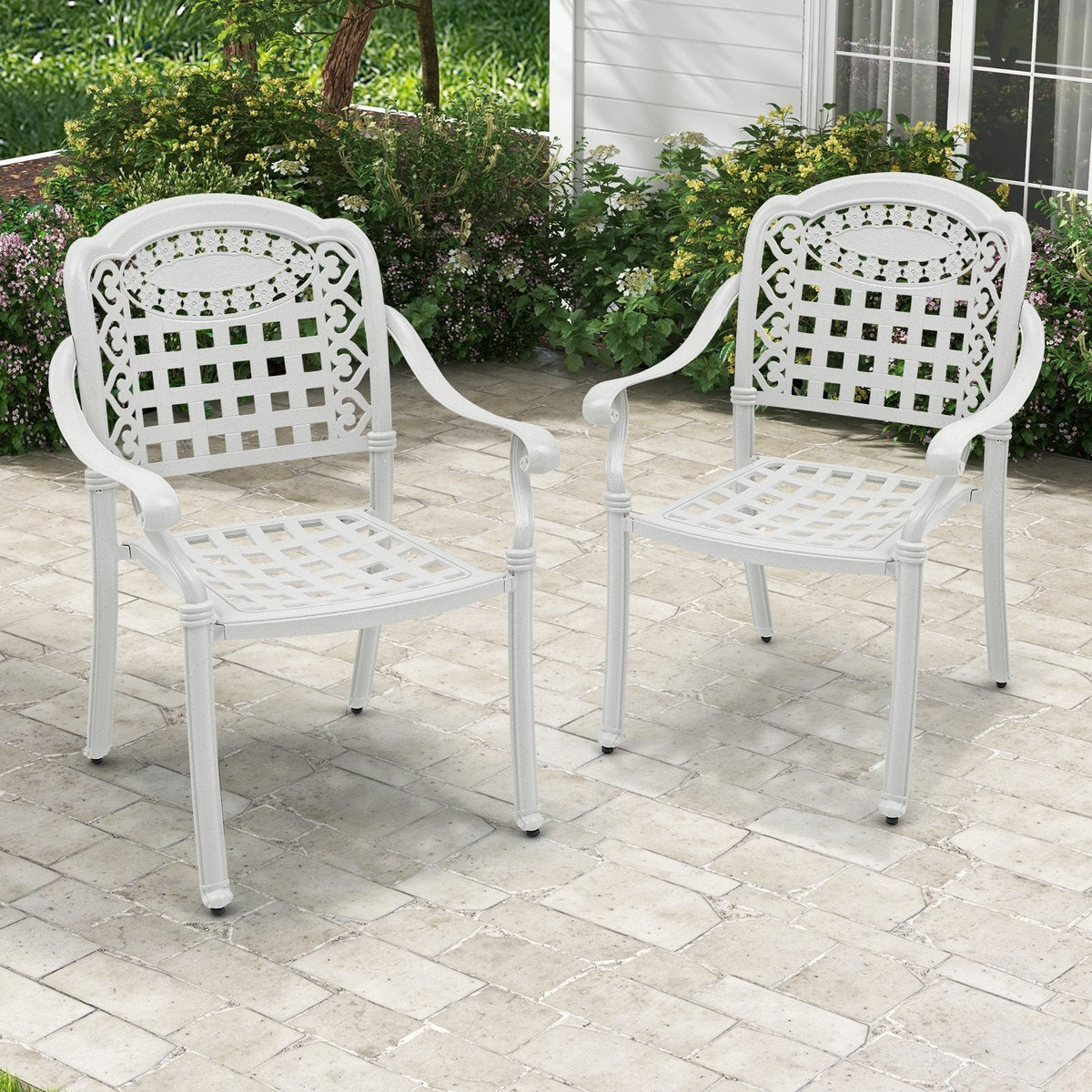 2er-Set Terrassenstühle aus Aluminiumguss mit Armlehnen – Beige