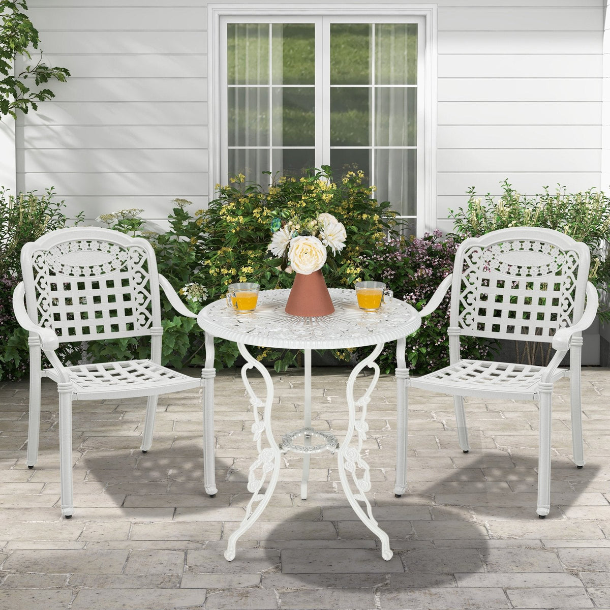 2er-Set Terrassenstühle aus Aluminiumguss mit Armlehnen – Beige