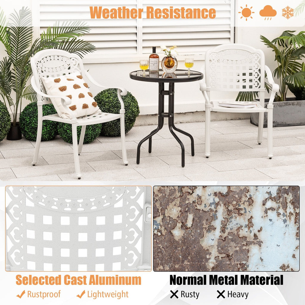 2er-Set Terrassenstühle aus Aluminiumguss mit Armlehnen – Beige