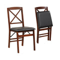 Lot de 2 chaises de salle à manger pliantes à dossier en X, bois d'hévéa couleur expresso avec assise en similicuir noir, 400 lb