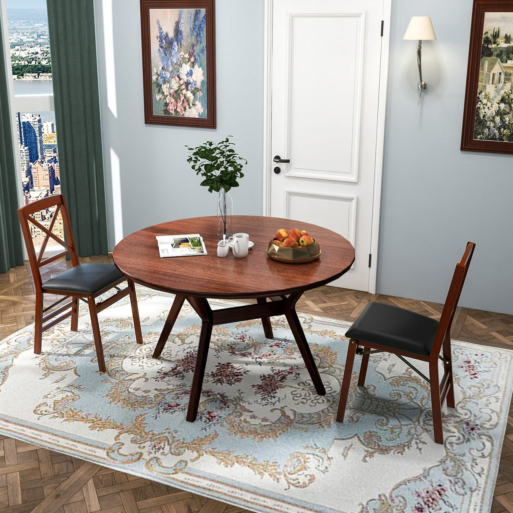 Lot de 2 chaises de salle à manger pliantes à dossier en X, bois d'hévéa couleur expresso avec assise en similicuir noir, 400 lb