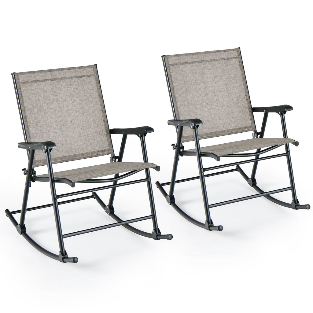 Juego de 2 mecedoras plegables con asiento de tela transpirable - Marrón