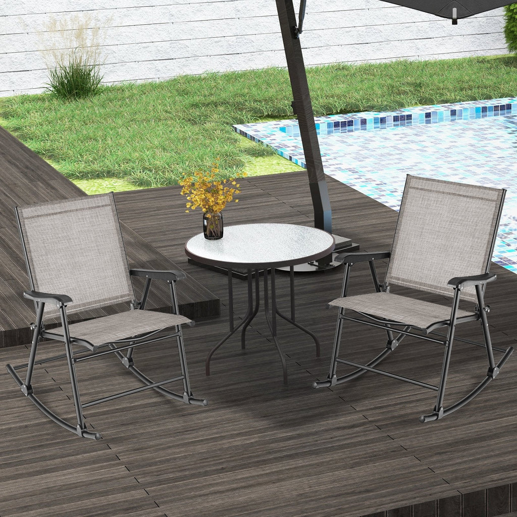 Juego de 2 mecedoras plegables con asiento de tela transpirable - Marrón
