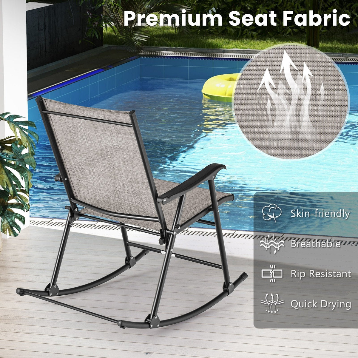 Juego de 2 mecedoras plegables con asiento de tela transpirable - Marrón
