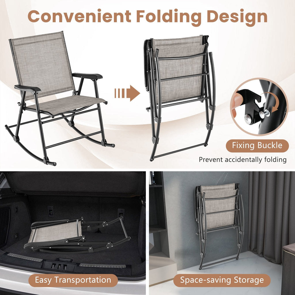 Juego de 2 mecedoras plegables con asiento de tela transpirable - Marrón
