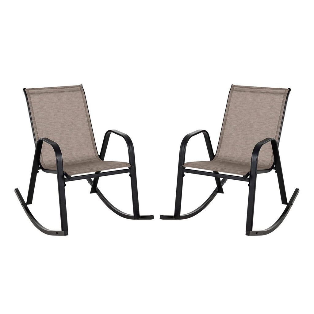 Juego de 2 mecedoras de patio de metal de alta resistencia con tela transpirable para el asiento - Marrón