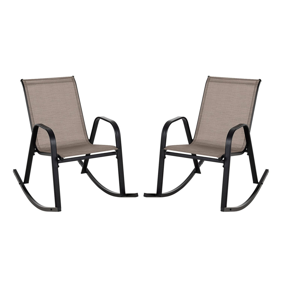 Juego de 2 mecedoras de patio de metal de alta resistencia con tela transpirable para el asiento - Marrón