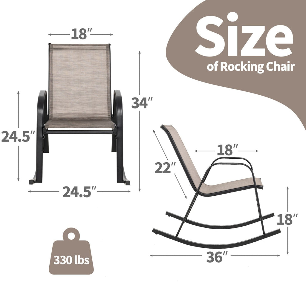 Juego de 2 mecedoras de patio de metal de alta resistencia con tela transpirable para el asiento - Marrón