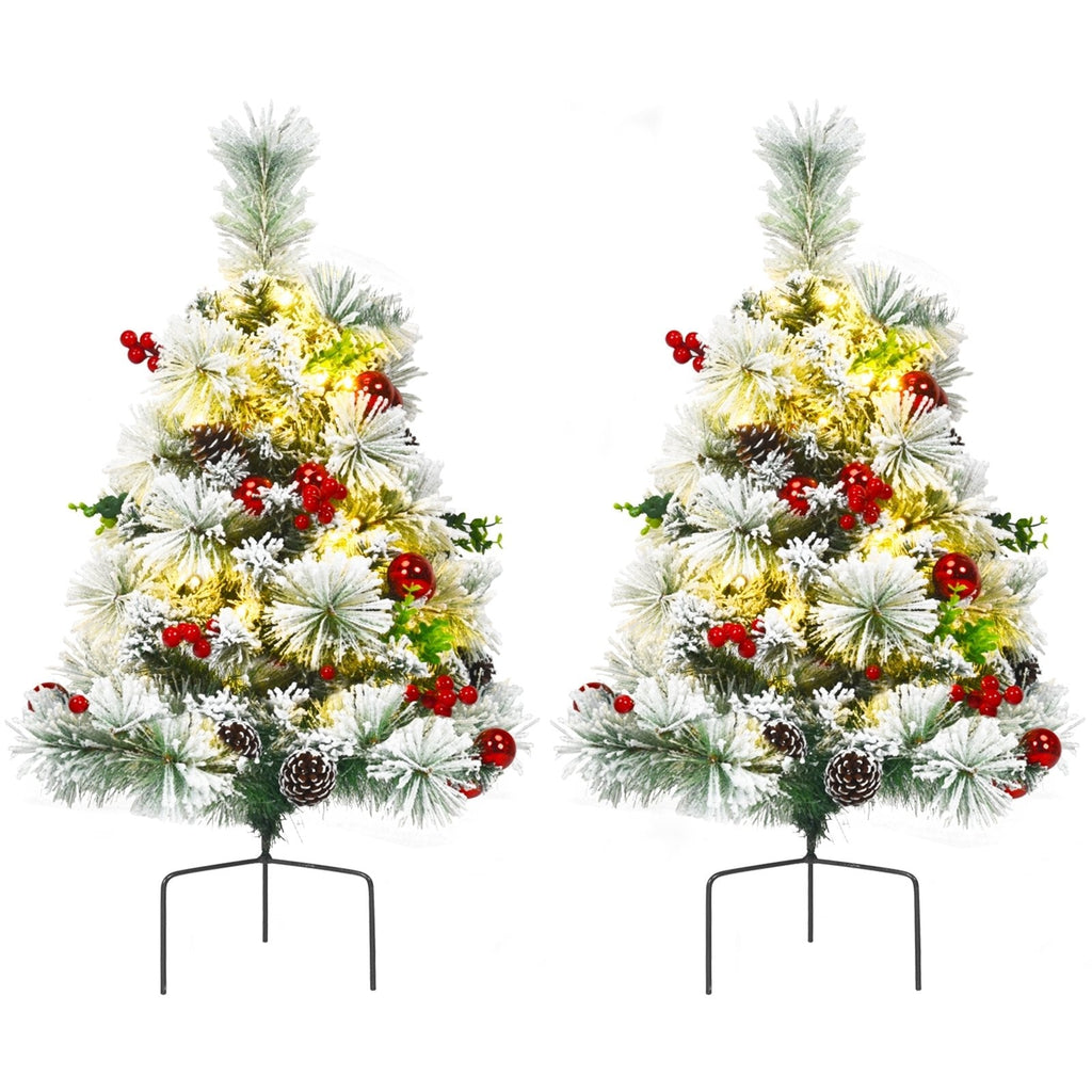 2er-Set künstliche, beleuchtete Weihnachts-Wegebeleuchtung, beflockt, 60 cm, batteriebetrieben