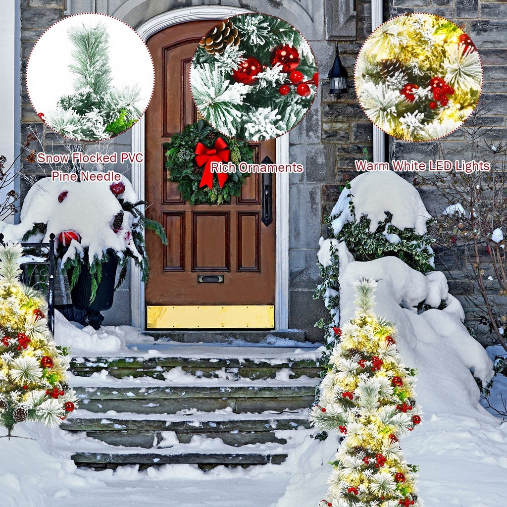 2er-Set künstliche, beleuchtete Weihnachts-Wegebeleuchtung, beflockt, 60 cm, batteriebetrieben