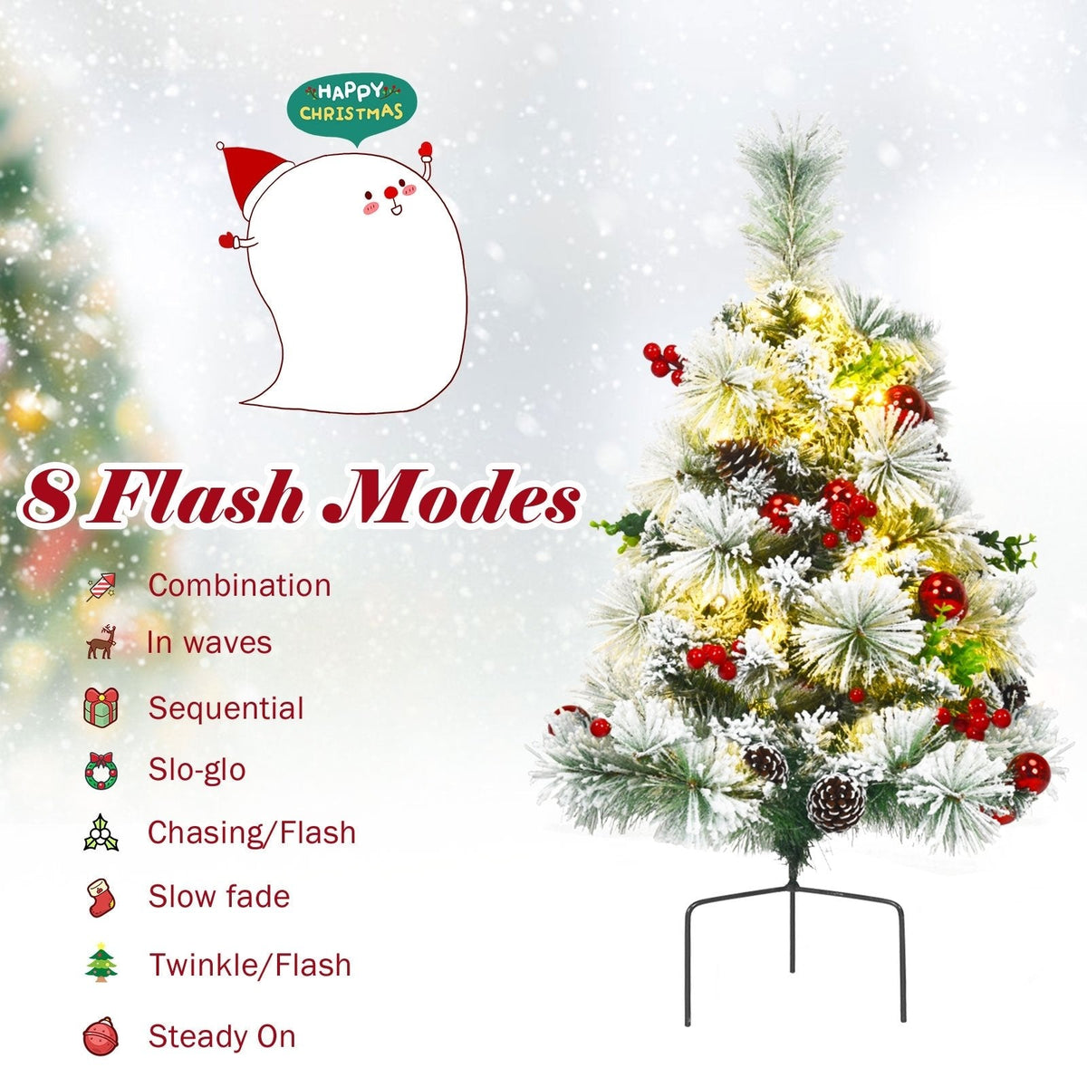 2er-Set künstliche, beleuchtete Weihnachts-Wegebeleuchtung, beflockt, 60 cm, batteriebetrieben