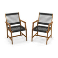 Juego de 2 sillas de comedor de patio de madera de acacia con reposabrazos para jardín o césped