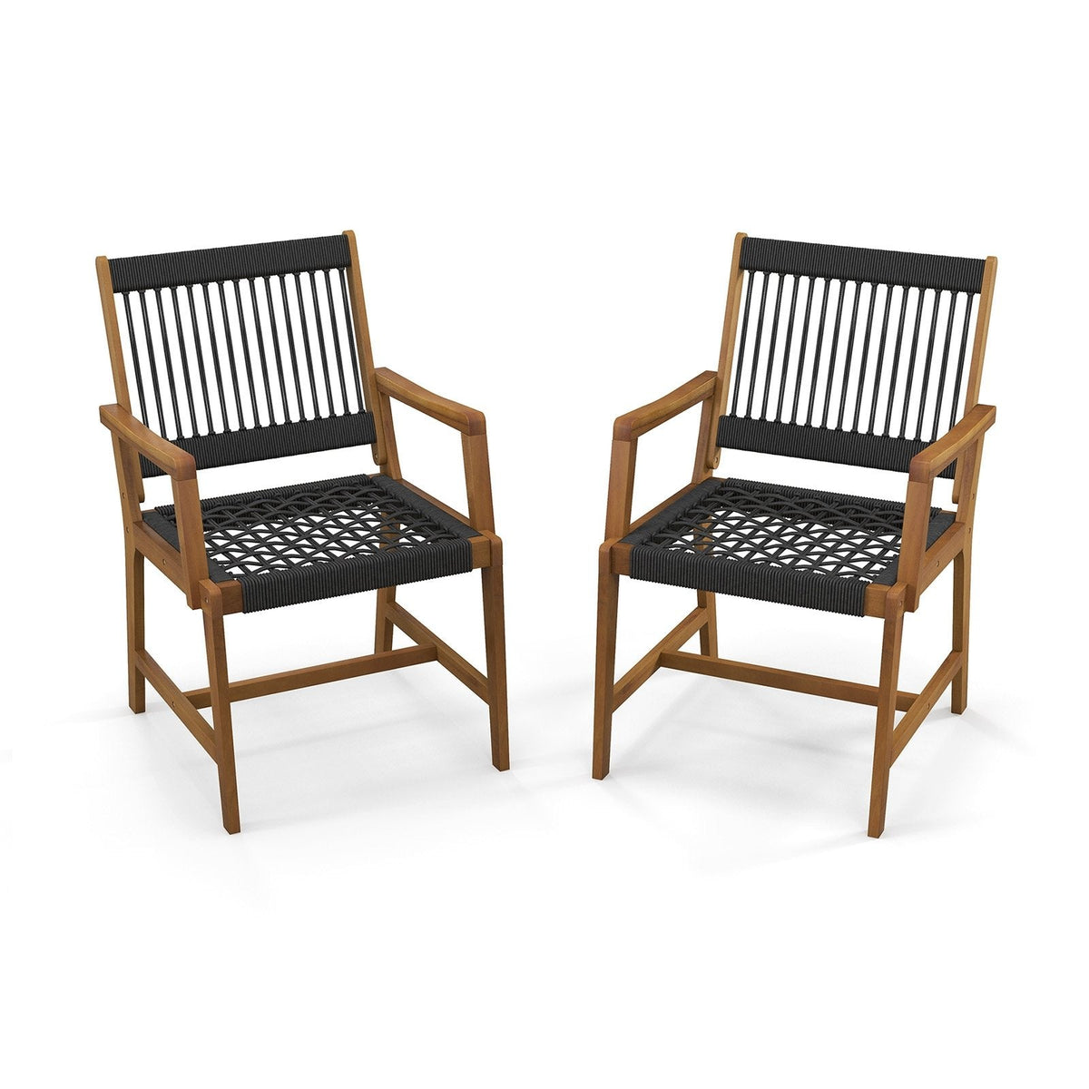 Juego de 2 sillas de comedor de patio de madera de acacia con reposabrazos para jardín o césped