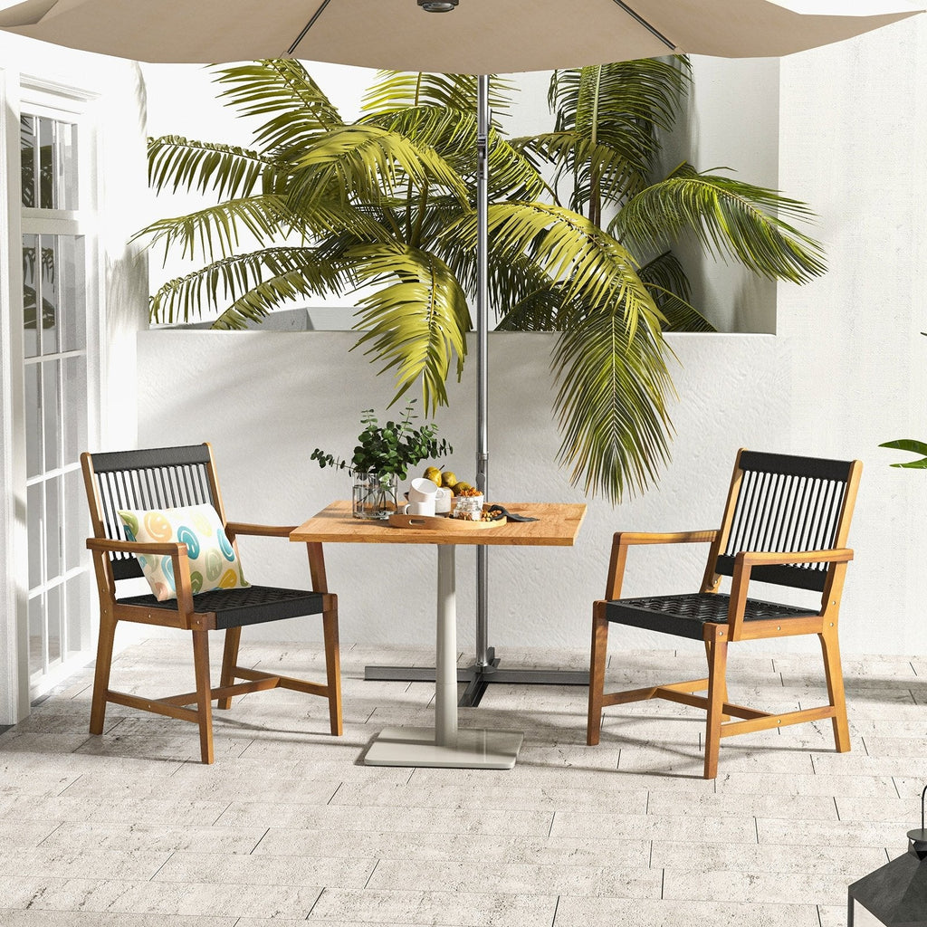 Juego de 2 sillas de comedor de patio de madera de acacia con reposabrazos para jardín o césped