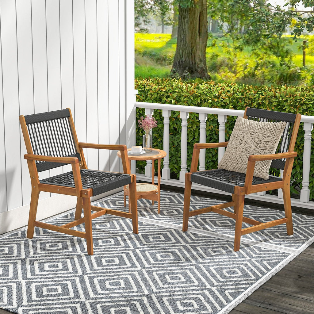 Juego de 2 sillas de comedor de patio de madera de acacia con reposabrazos para jardín o césped