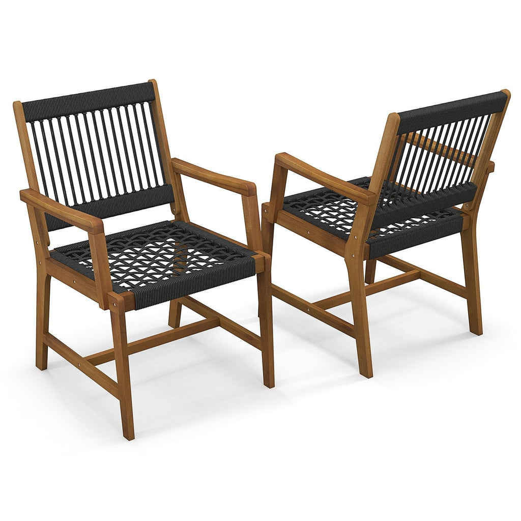 Juego de 2 sillas de comedor de patio de madera de acacia con reposabrazos para jardín o césped