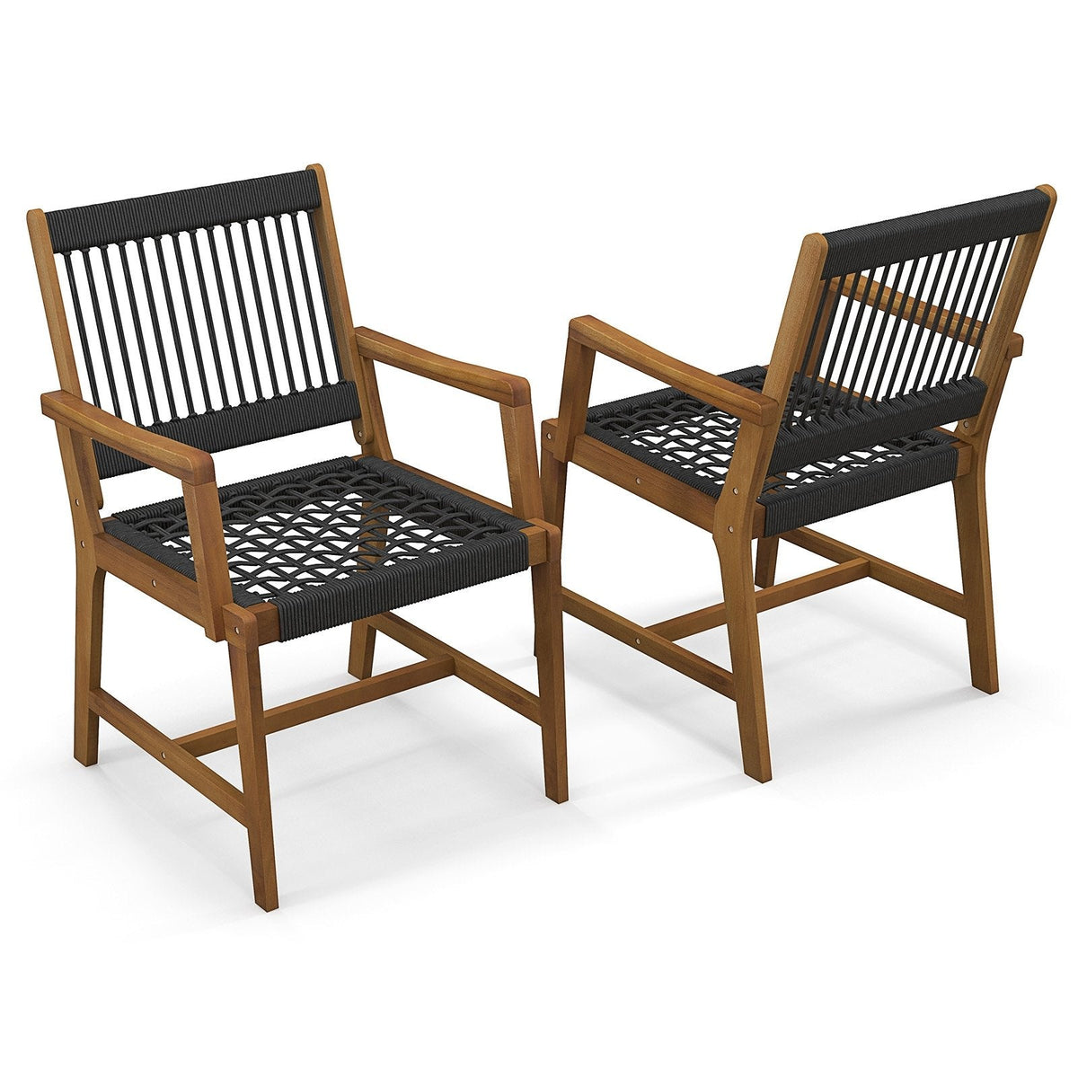 Juego de 2 sillas de comedor de patio de madera de acacia con reposabrazos para jardín o césped