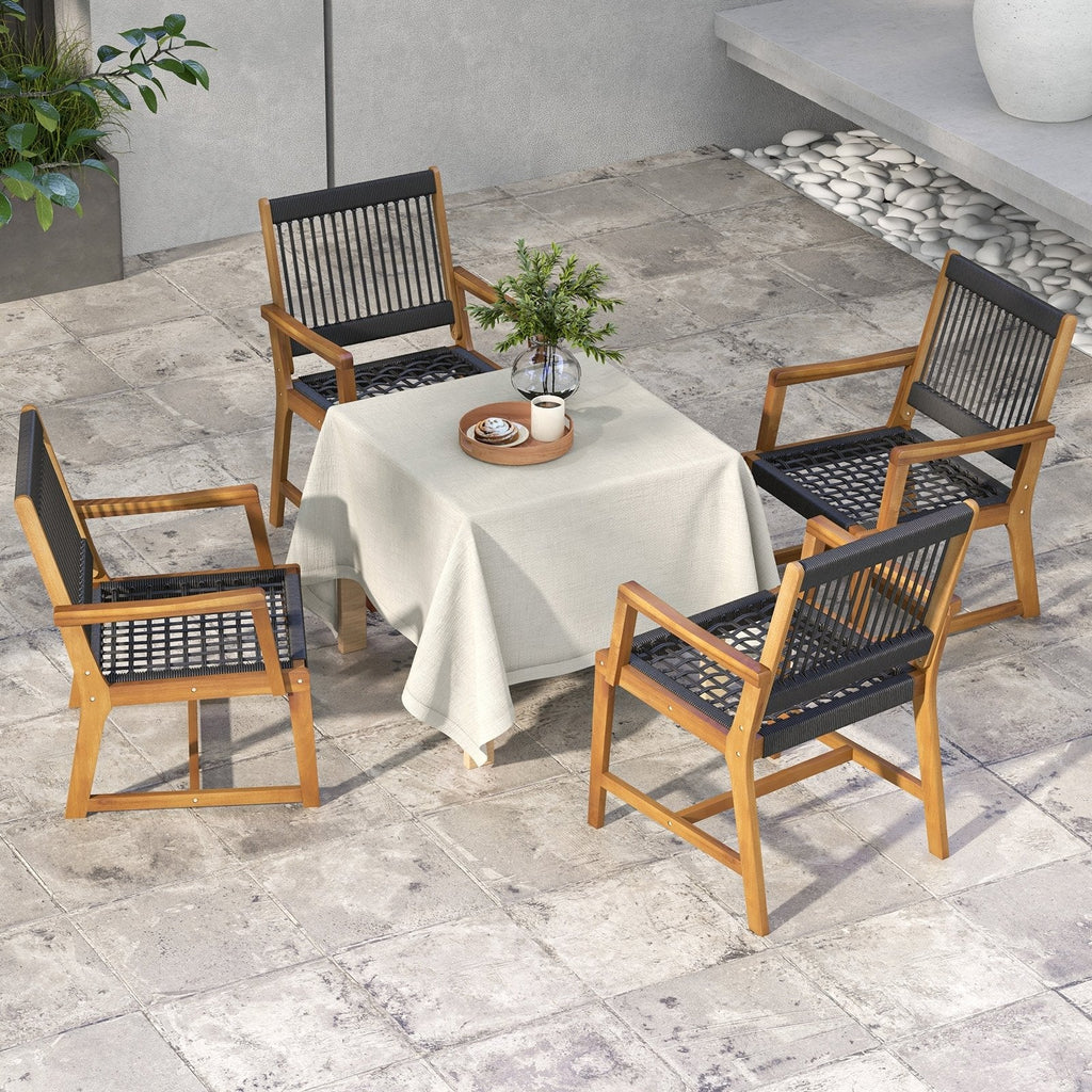 Juego de 2 sillas de comedor de patio de madera de acacia con reposabrazos para jardín o césped