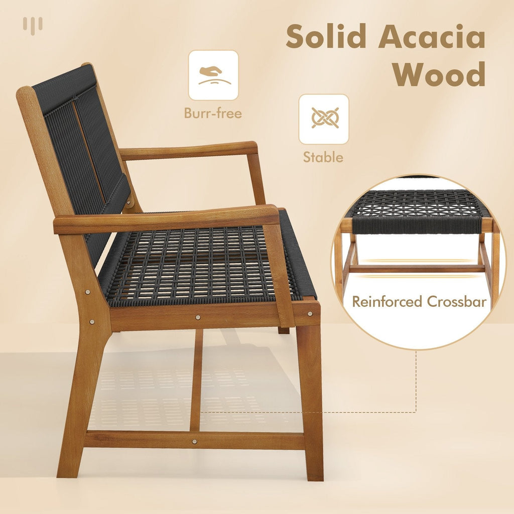 Juego de 2 sillas de comedor de patio de madera de acacia con reposabrazos para jardín o césped