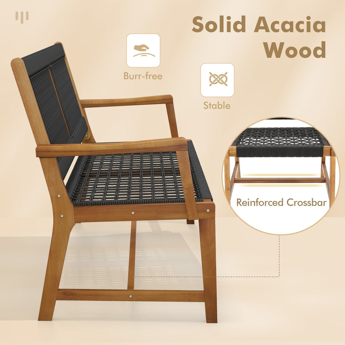 Juego de 2 sillas de comedor de patio de madera de acacia con reposabrazos para jardín o césped