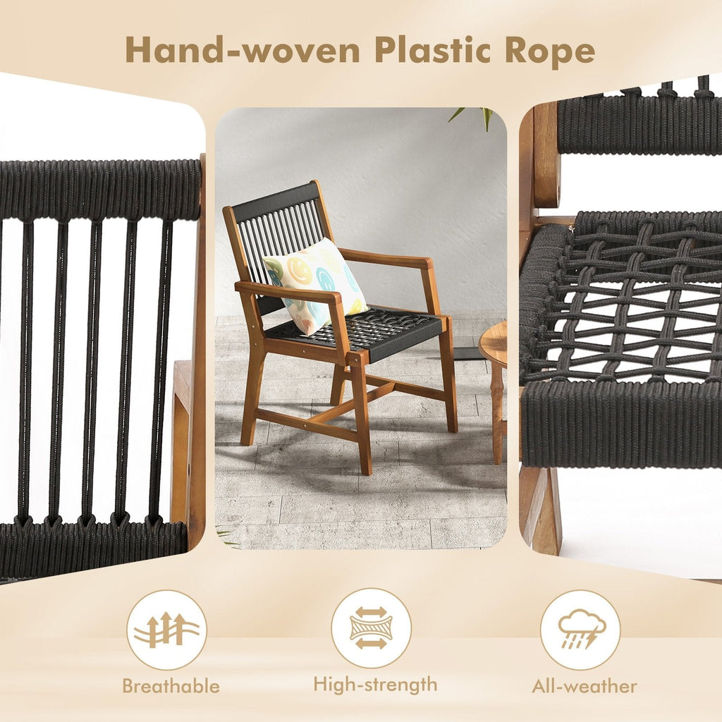 Juego de 2 sillas de comedor de patio de madera de acacia con reposabrazos para jardín o césped