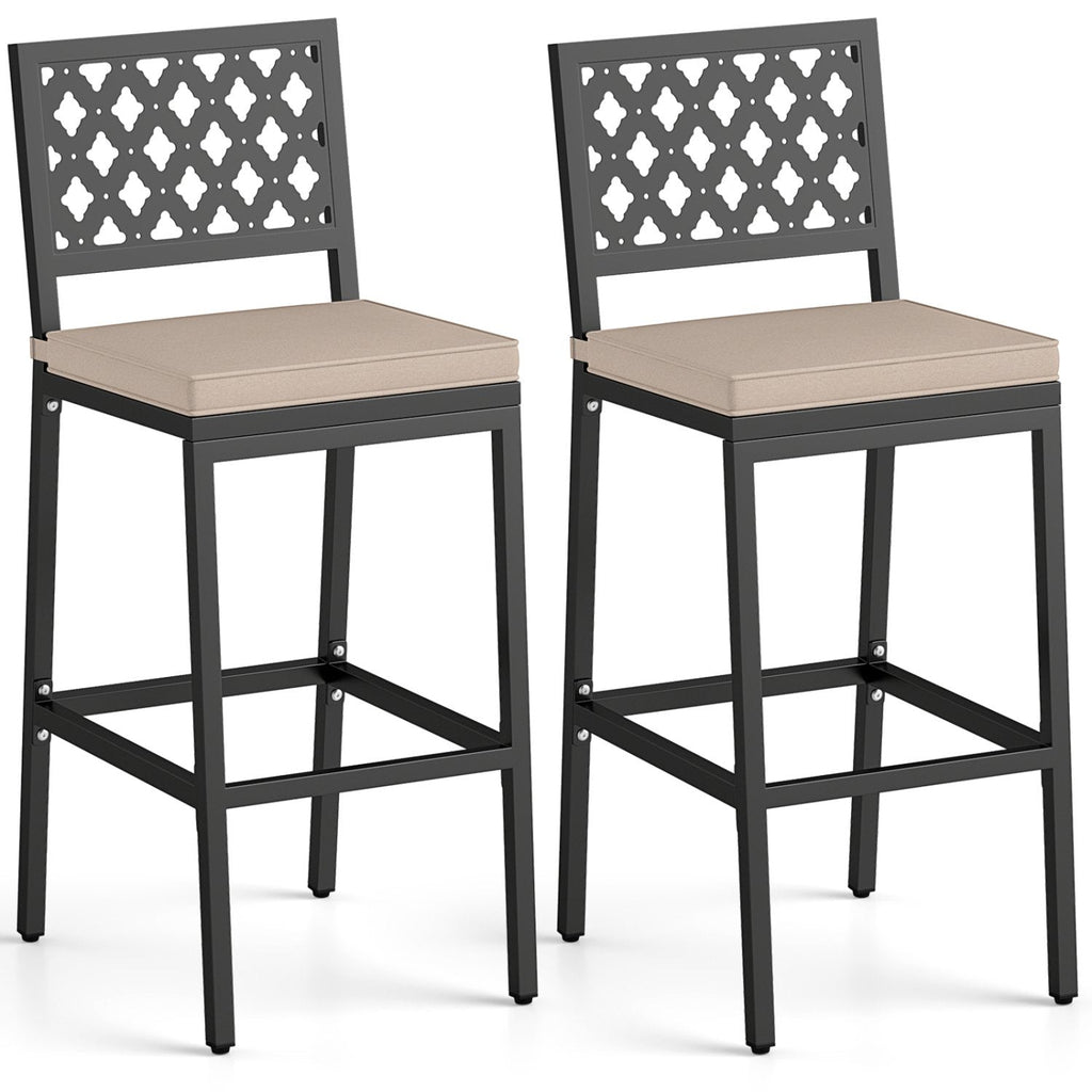 Juego de 2 sillas de bar para patio, altura de mostrador, con cojín desmontable y reposapiés, estampado de rombos