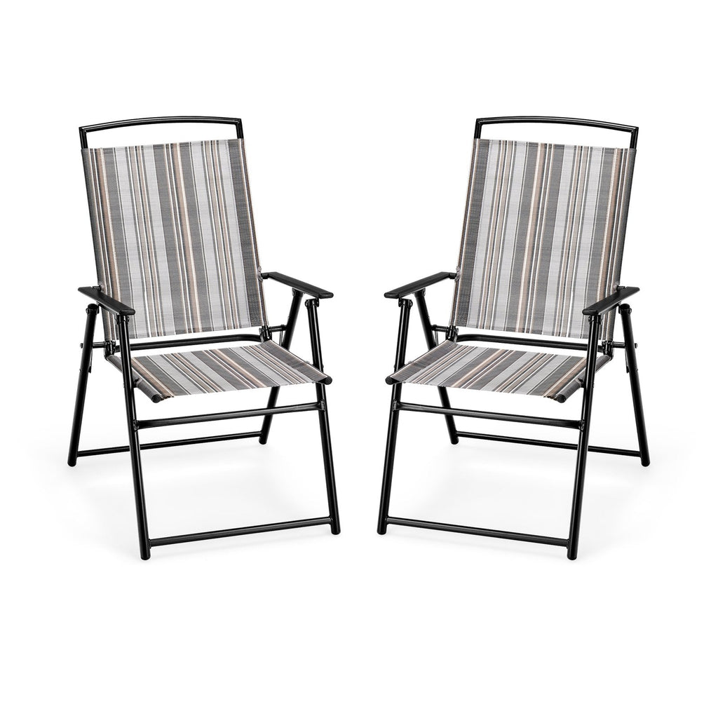 Juego de 2 sillas plegables de patio tipo sling, que ahorran espacio, para comedor, gris