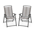 Juego de 2 sillas plegables de patio tipo sling, que ahorran espacio, para comedor, gris