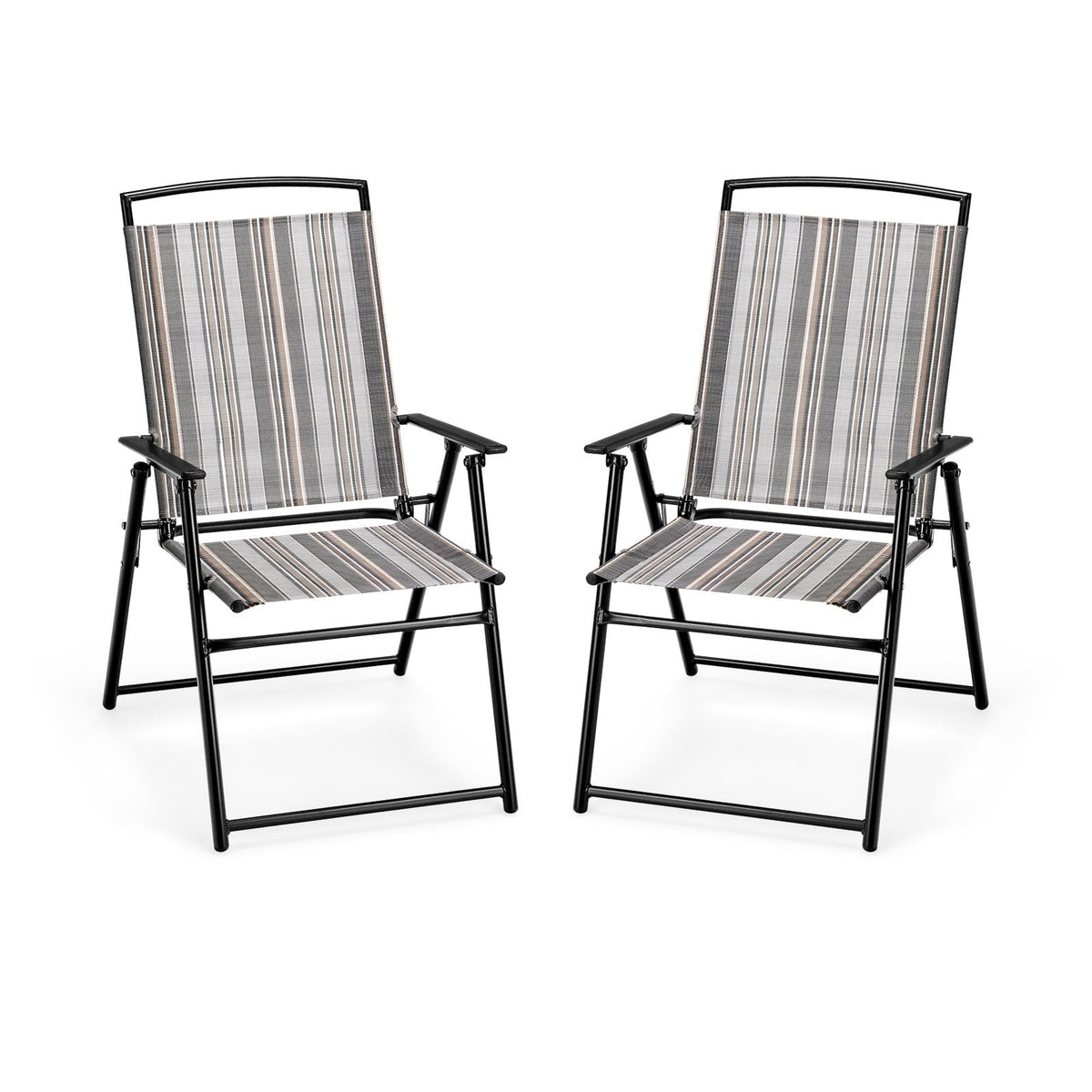 Juego de 2 sillas plegables de patio tipo sling, que ahorran espacio, para comedor, gris
