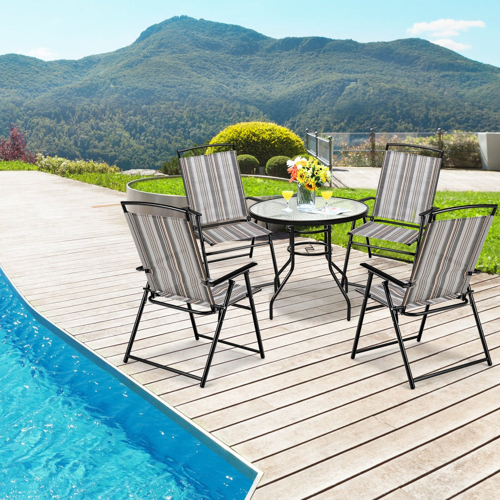 Juego de 2 sillas plegables de patio tipo sling, que ahorran espacio, para comedor, gris