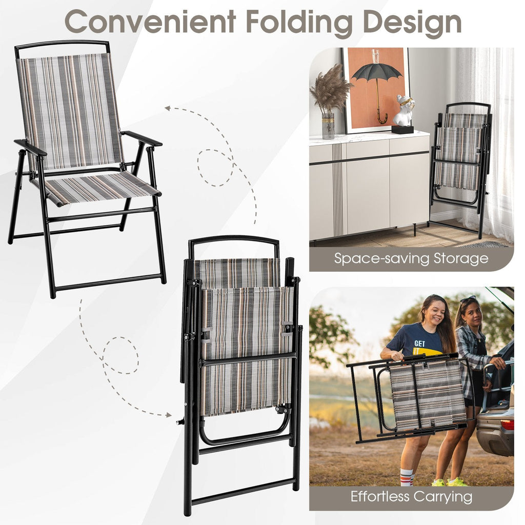 Juego de 2 sillas plegables de patio tipo sling, que ahorran espacio, para comedor, gris