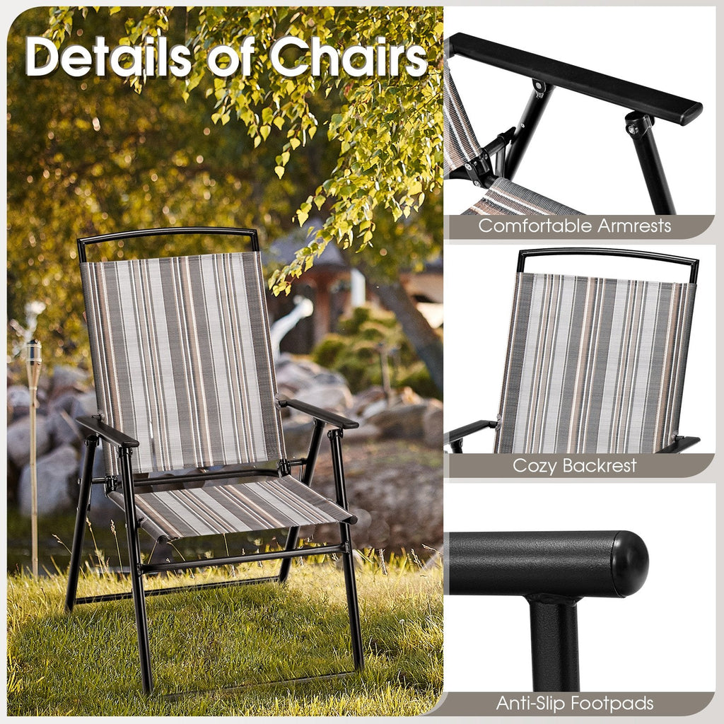 Juego de 2 sillas plegables de patio tipo sling, que ahorran espacio, para comedor, gris