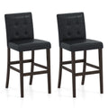 Juego de 2 taburetes de mostrador tapizados en PVC negro con patas de madera maciza, asiento de 26 pulgadas