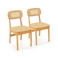 Lot de 2 chaises de salle à manger en rotin avec dossier et assise tressés, structure en bois naturel