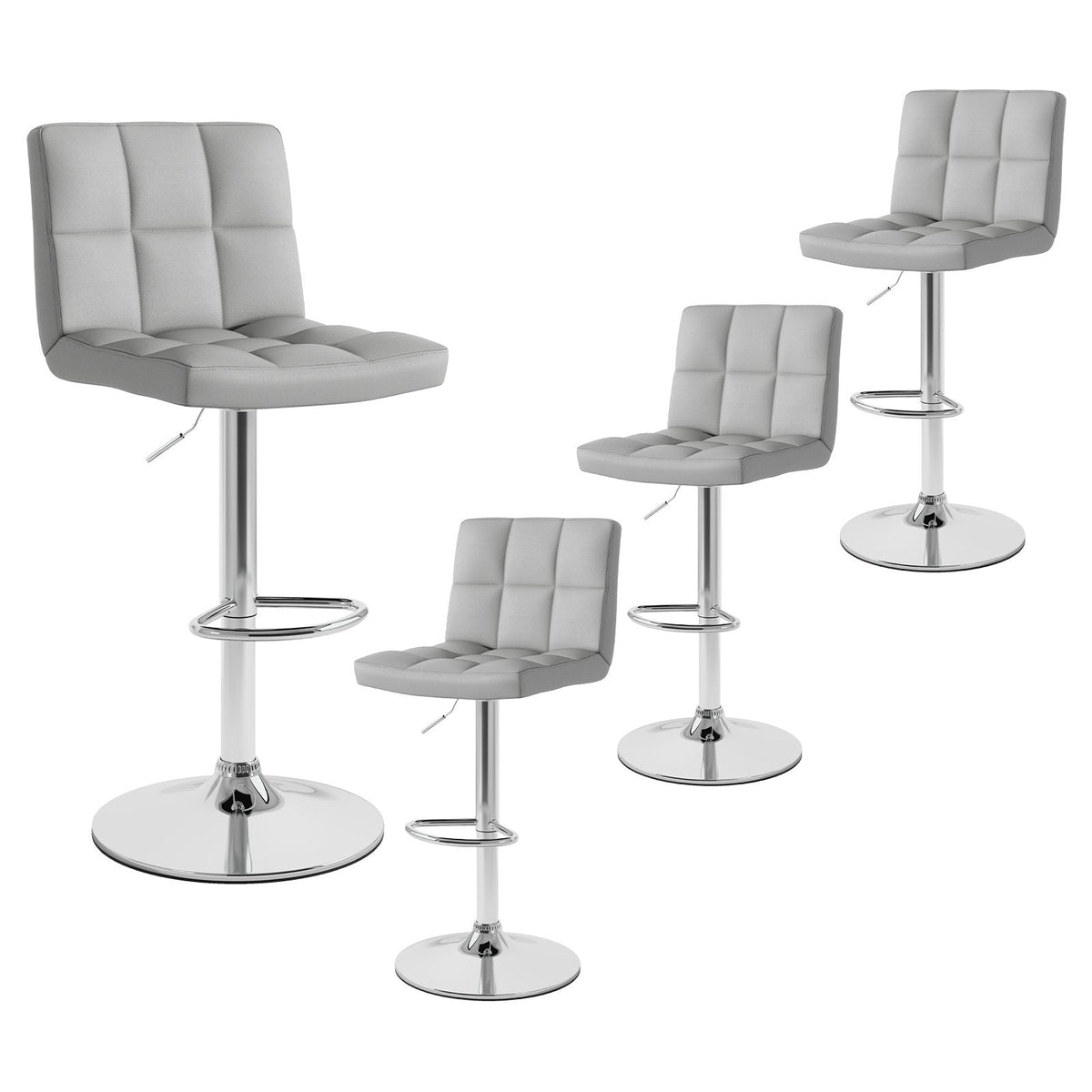 Set aus 2 quadratischen, gesteppten, drehbaren Barhockern in Grau, Sitzhöhe 64,8 bis 85,1 cm
