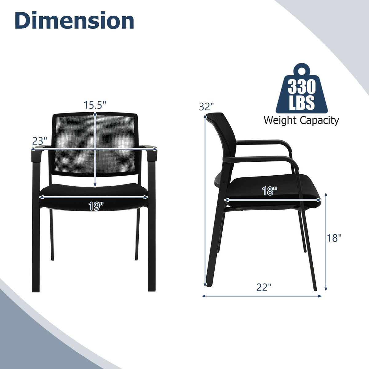 Lot de 2 chaises de salle de réception empilables avec assise rembourrée - Noir